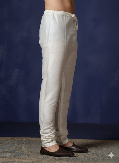 Zavaya White Plain Dupion Silk Churidar