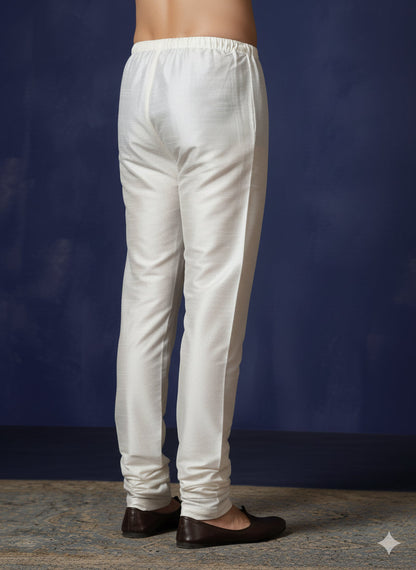 Zavaya White Plain Dupion Silk Churidar