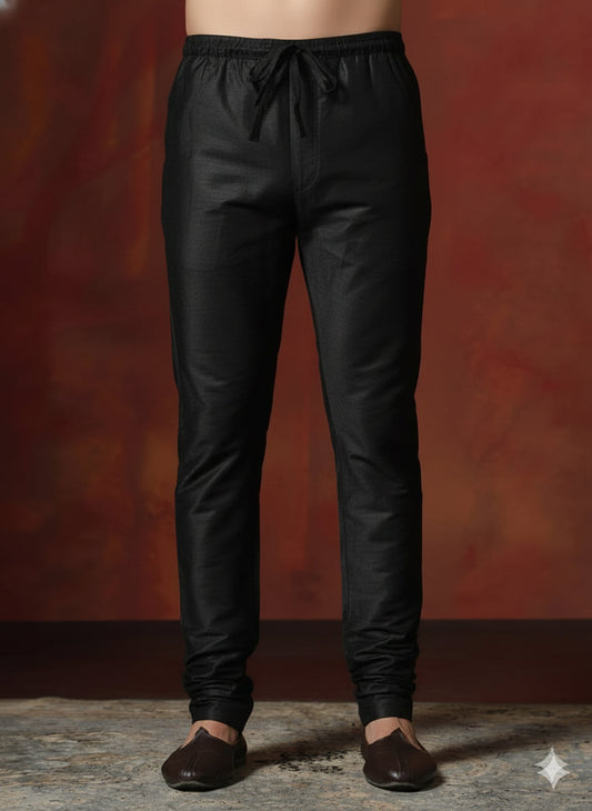 Zavaya Black Plain Dupion Silk Churidar