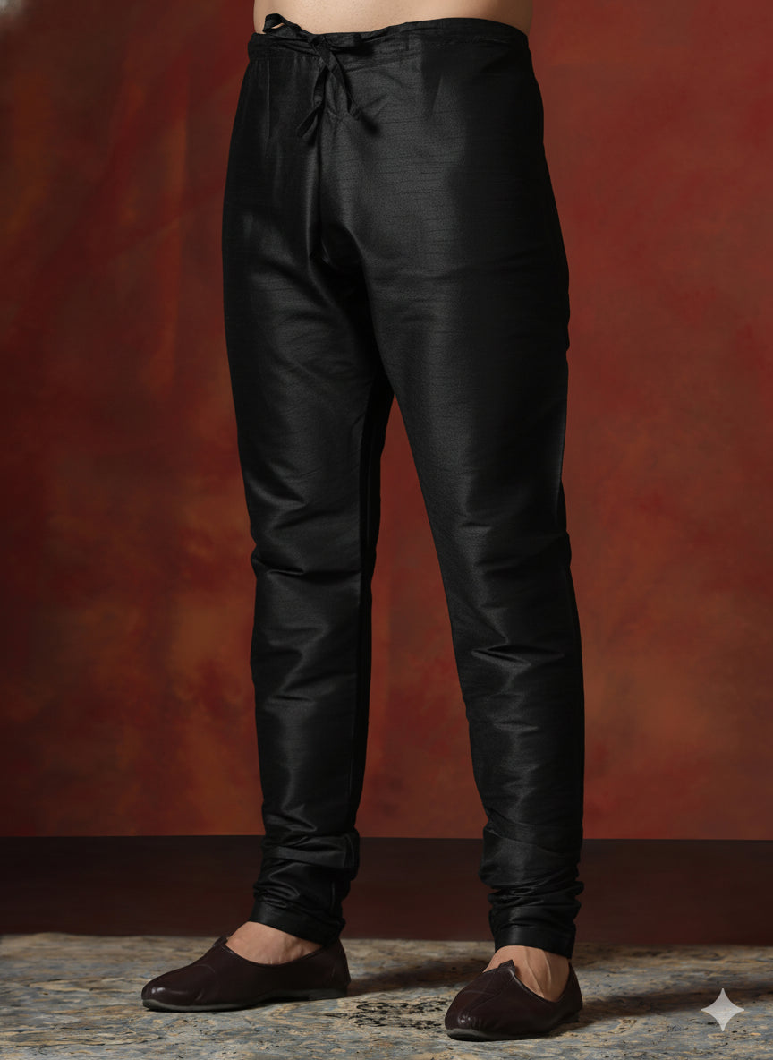 Zavaya Black Plain Dupion Silk Churidar