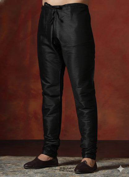 Zavaya Black Plain Dupion Silk Churidar