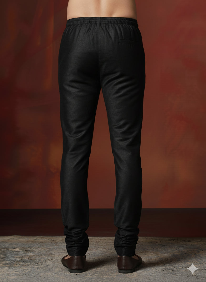Zavaya Black Plain Dupion Silk Churidar
