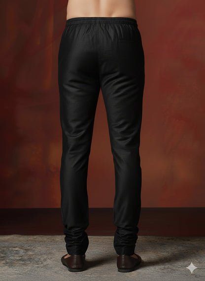 Zavaya Black Plain Dupion Silk Churidar