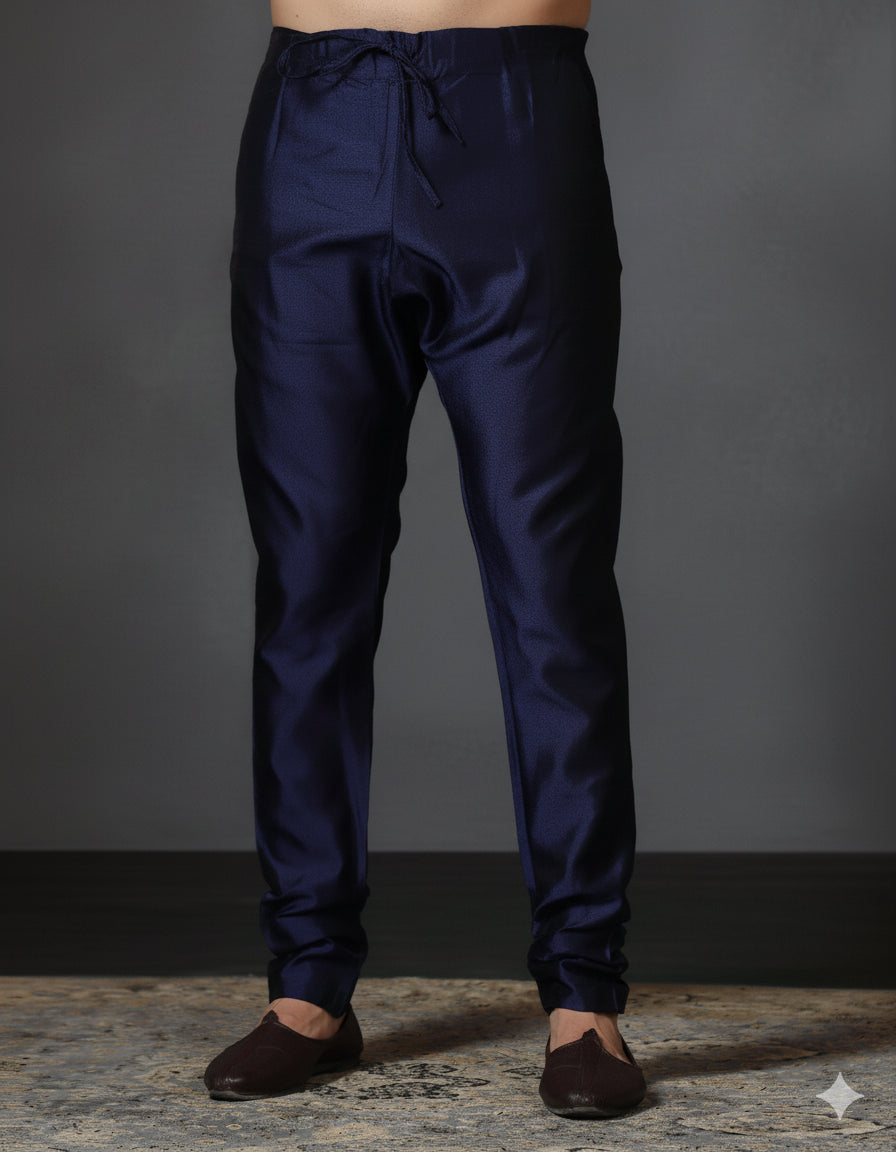 Zavaya Navy Blue Plain Dupion Silk Churidar
