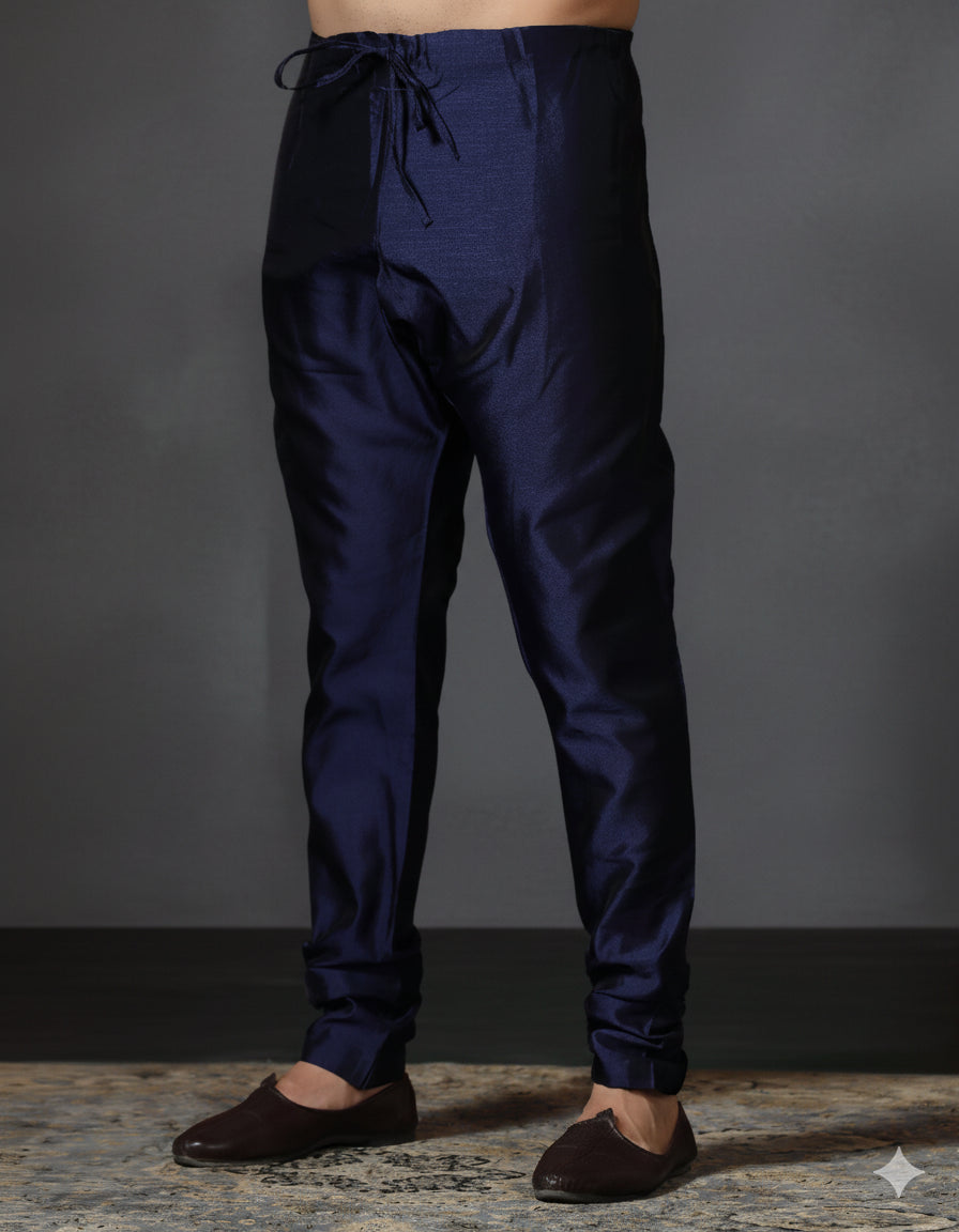 Zavaya Navy Blue Plain Dupion Silk Churidar