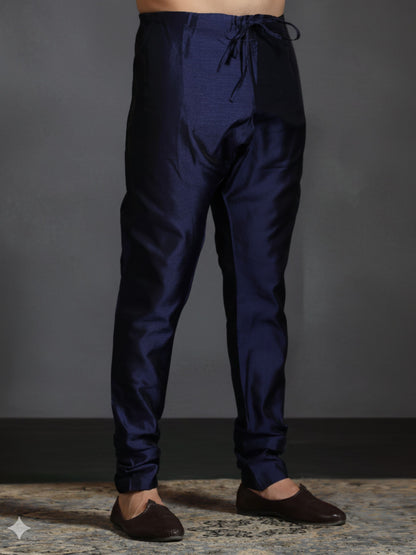 Zavaya Navy Blue Plain Dupion Silk Churidar