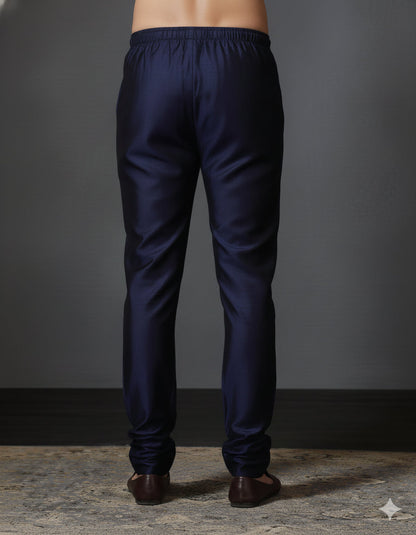 Zavaya Navy Blue Plain Dupion Silk Churidar