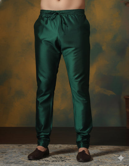 Zavaya Dark Green Plain Dupion Silk Churidar