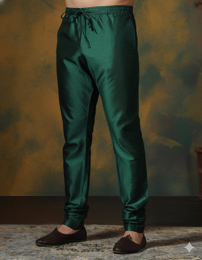 Zavaya Dark Green Plain Dupion Silk Churidar