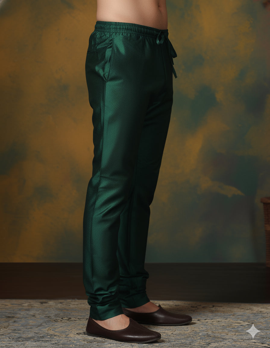 Zavaya Dark Green Plain Dupion Silk Churidar