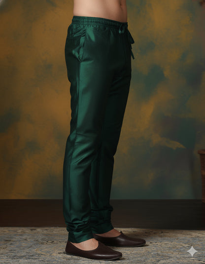 Zavaya Dark Green Plain Dupion Silk Churidar