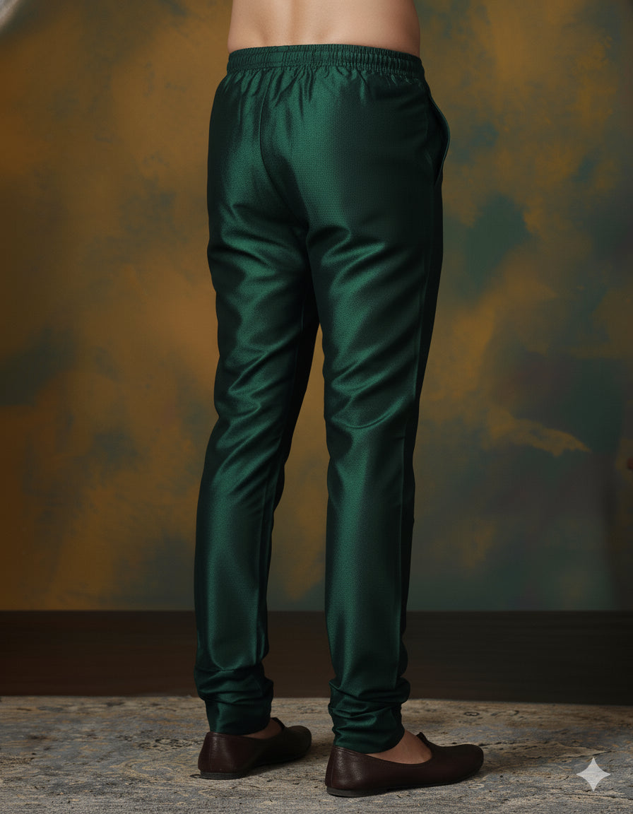 Zavaya Dark Green Plain Dupion Silk Churidar