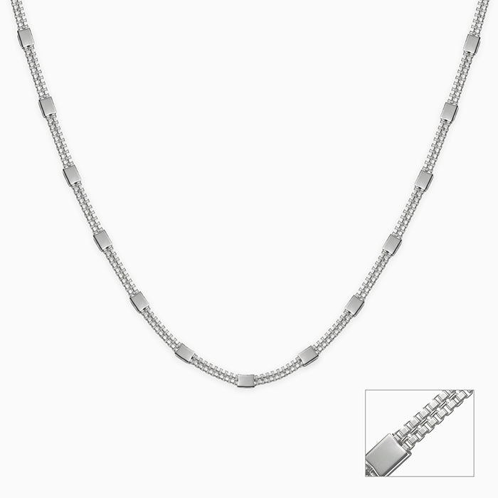Silver Checkerboard Flat Bar Chain