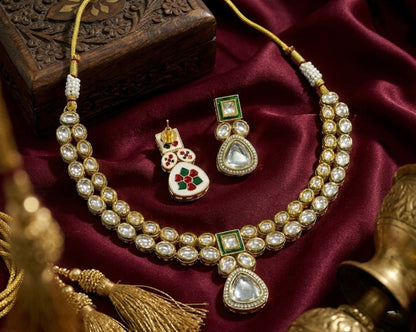 Jewel City Handcrafted Gold-Plated Kundan Choker Necklace Set with Earrings | Traditional Ethnic Indian Bridal Jewelry for Women
