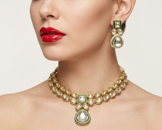 Jewel City Handcrafted Gold-Plated Kundan Choker Necklace Set with Earrings | Traditional Ethnic Indian Bridal Jewelry for Women