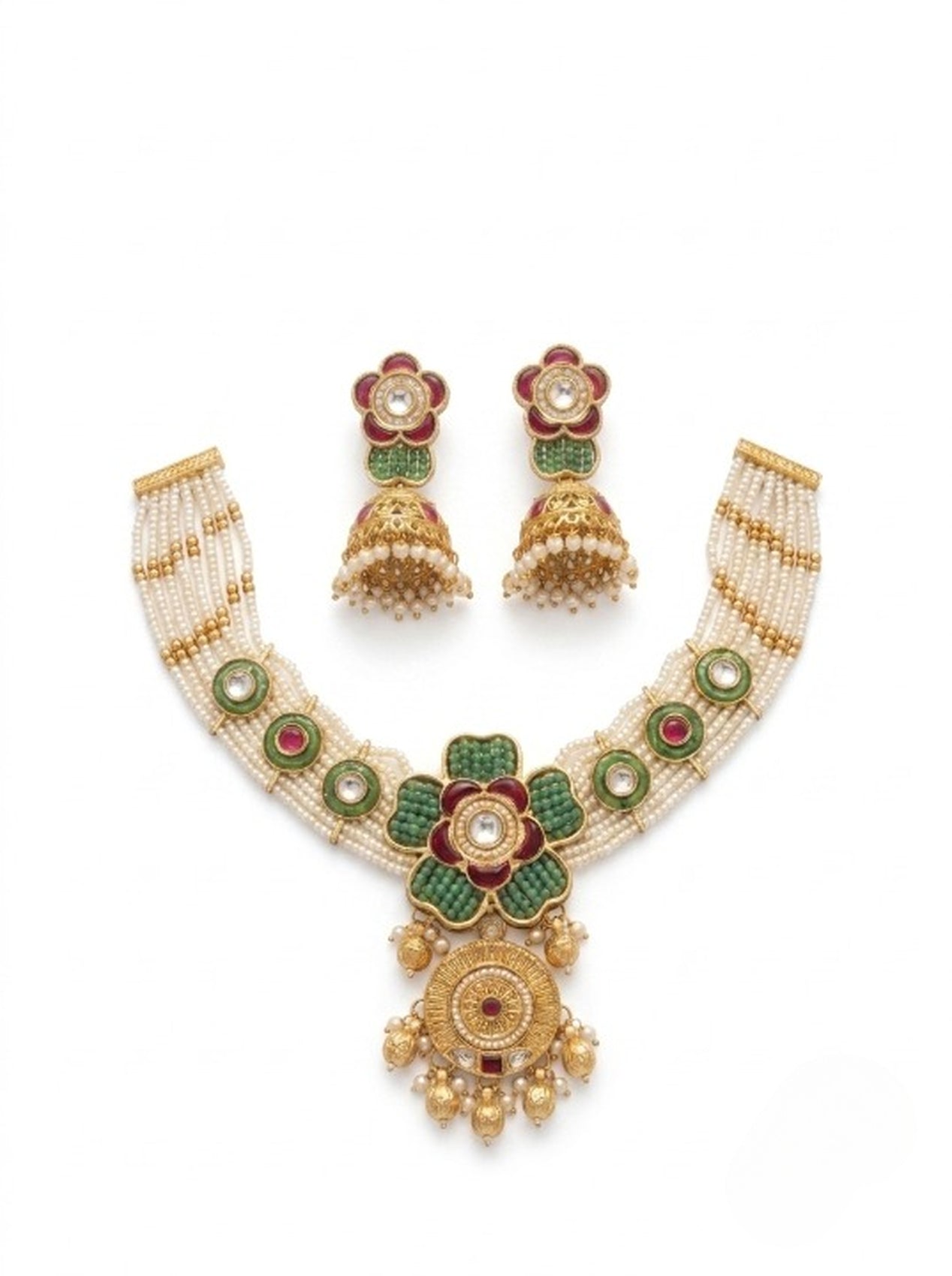 Jewel City Antique Gold-Plated Kundan Pearl Bridal Necklace Set with Jhumka | Traditional Ethnic Jewelry