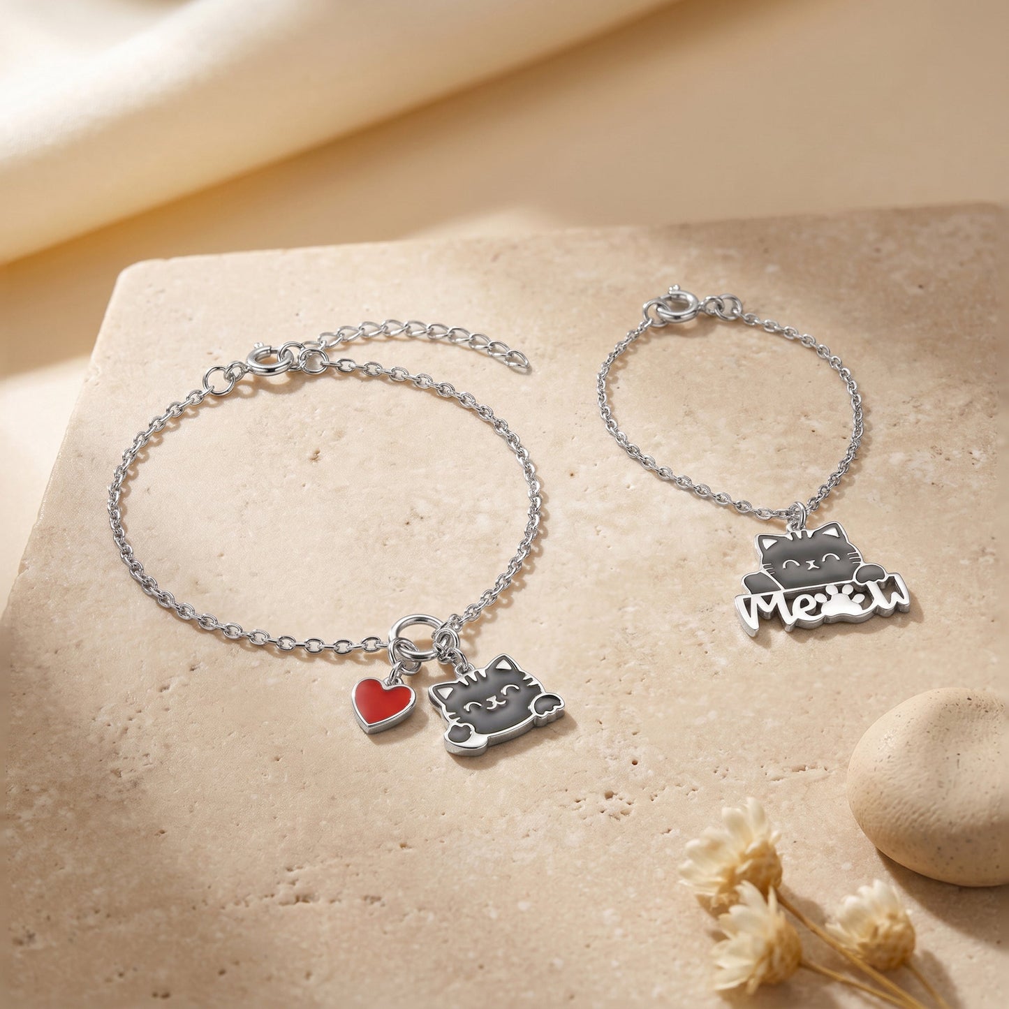 Silver Meow Muse Charm & Bracelet Set
