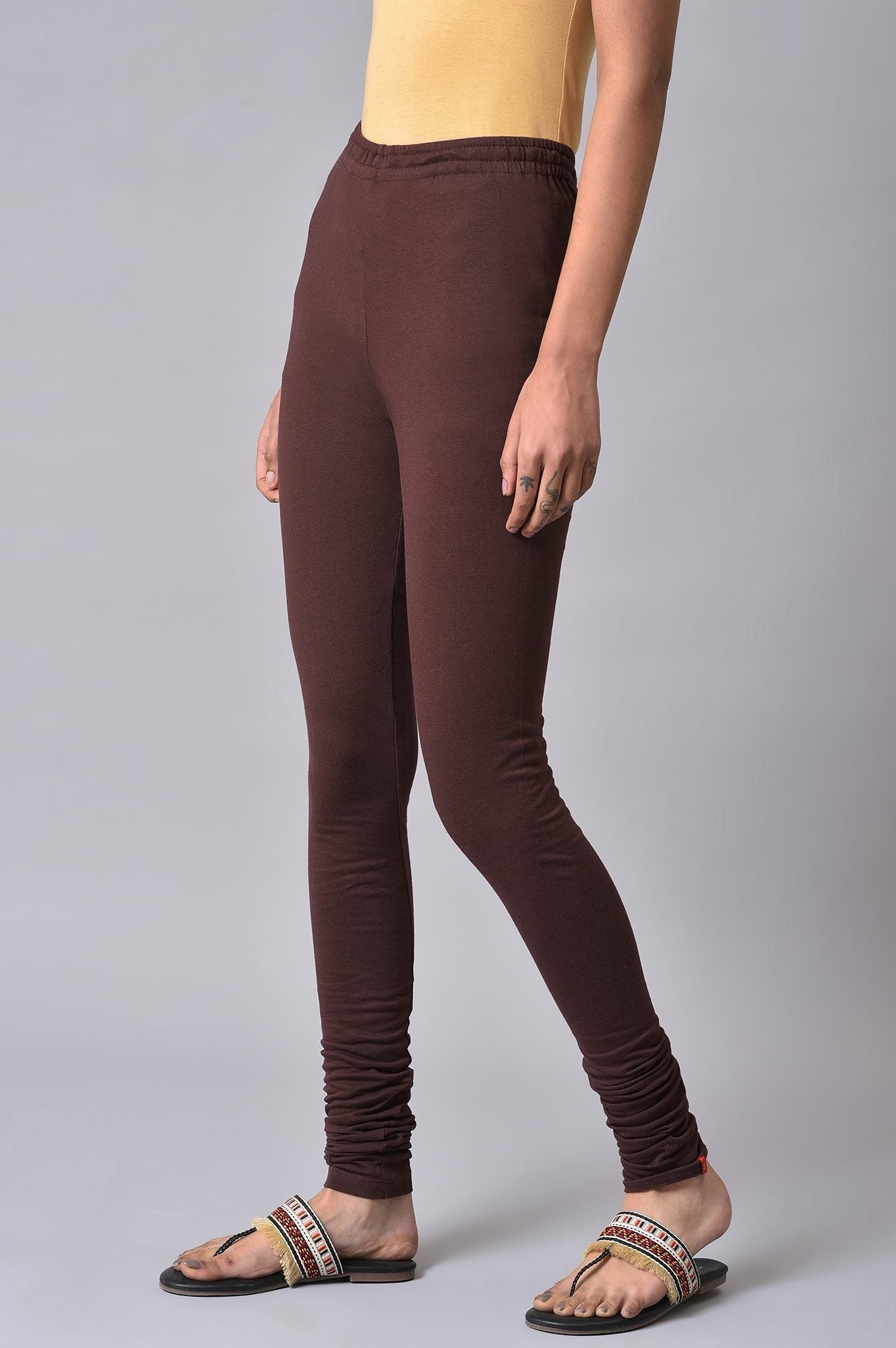 W for Woman Brown Knitted Churidar