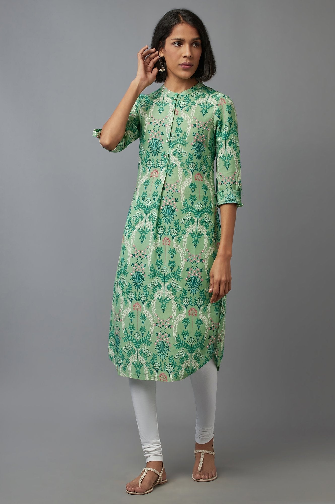 W for Woman Ecru Solid Ankle Length Churidar