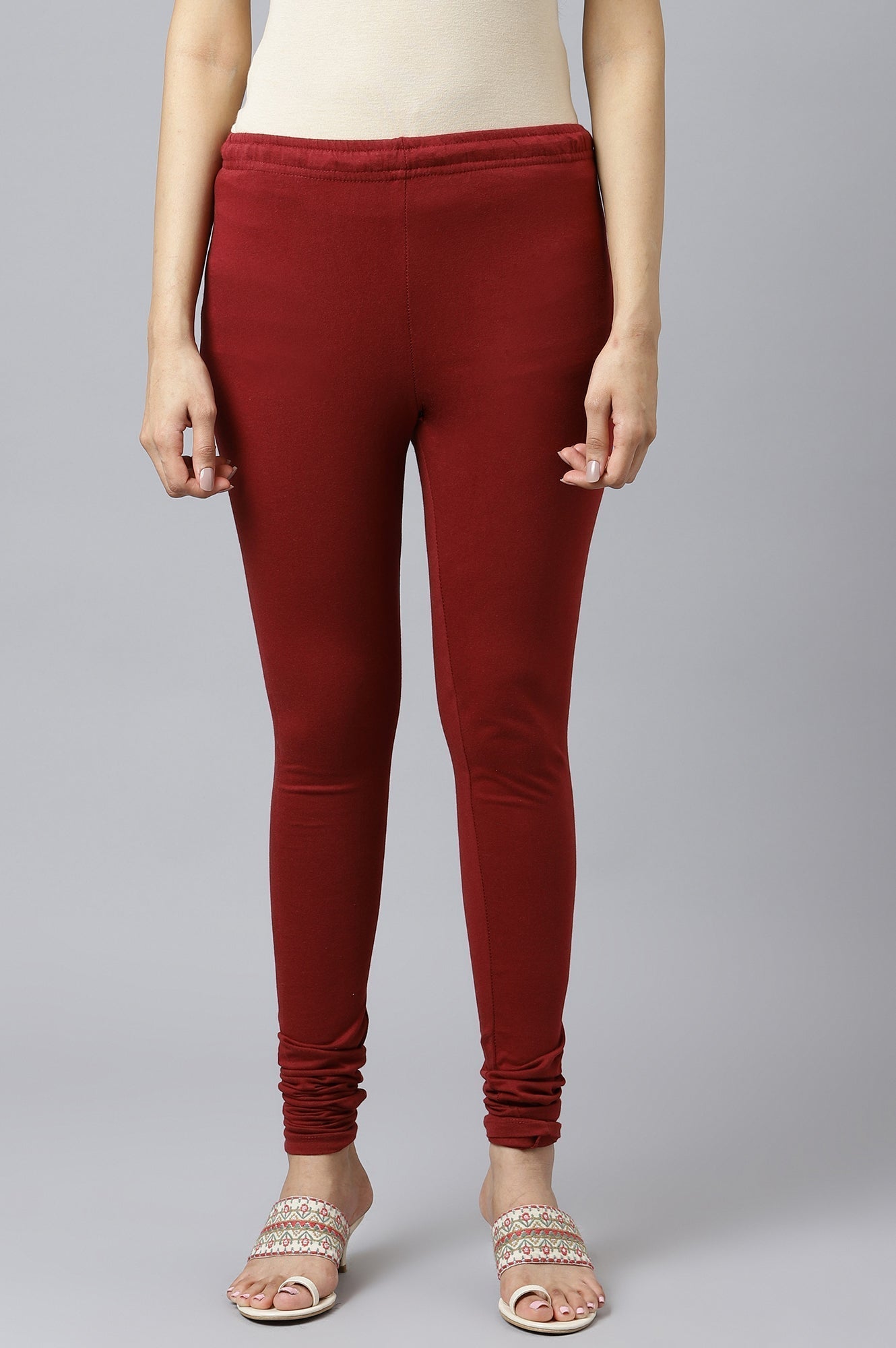 W for Woman Maroon Knitted Churidar