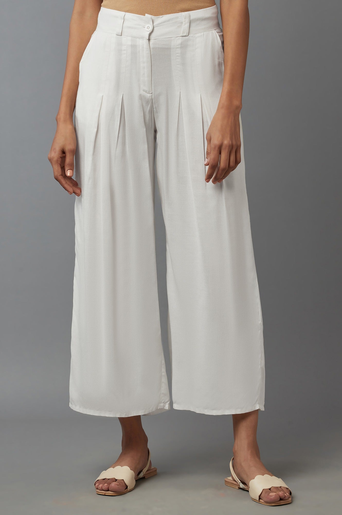 W for Woman White Tailored Volume Pants