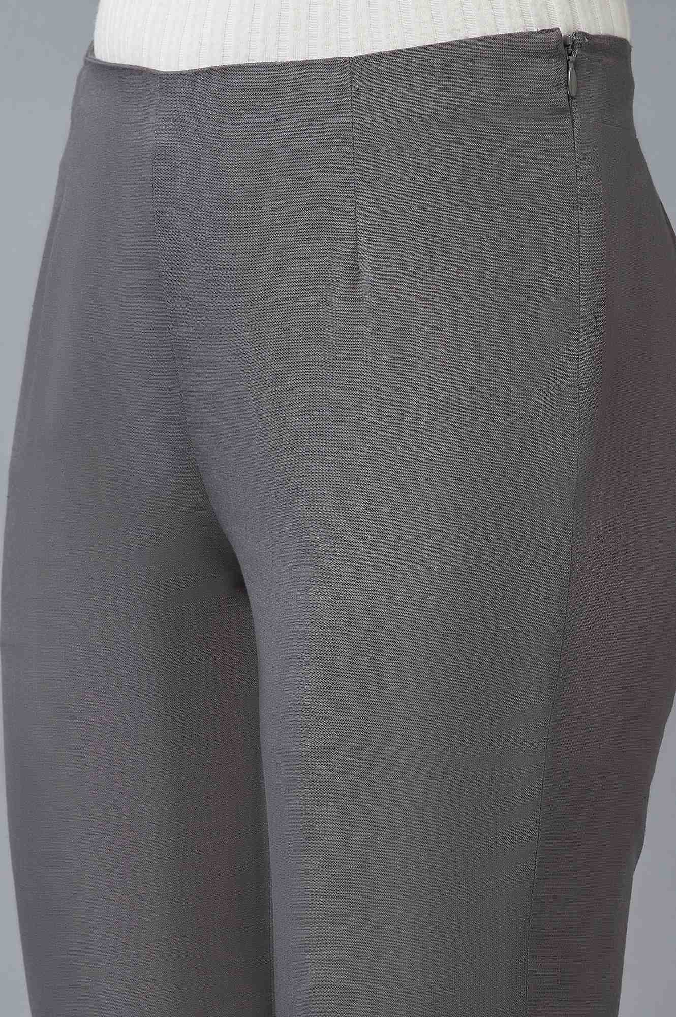 W for Woman Light Grey Geometric Printed Rayon Straight Kurta and Slim Pant Set