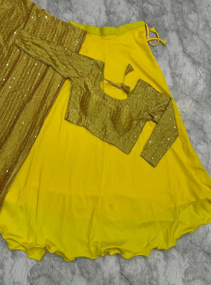 Teeya Creation Women's New Gold Designer Lehenga Choli Set with Sequin Embroidery Work