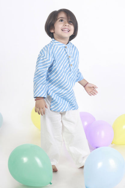 Breathables Kids Cotton Night Suit  Blue Striped Kurta & Pyjama Co-Ord Set For Boys & Girls