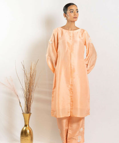 Timaraa Peach Heirloom  Silk Aari Zardosi Co-Ord Set