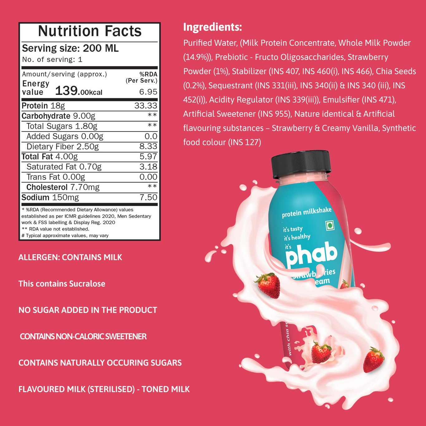 Phab Protein Milkshake With Protein Strawberries & Cream Flavour