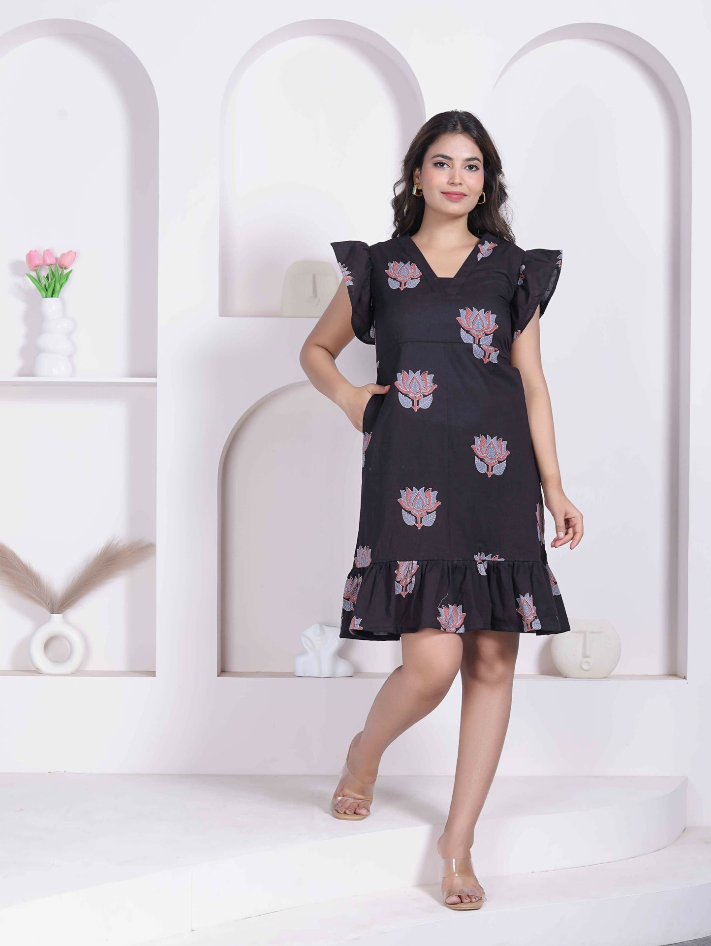 Miravan Women Empire Waist Black Mini Length Dress
