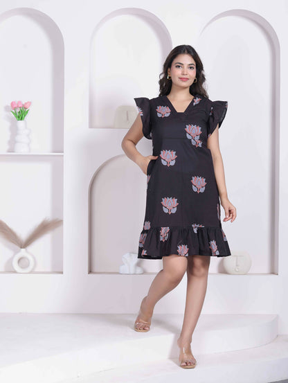 Miravan Women Empire Waist Black Mini Length Dress