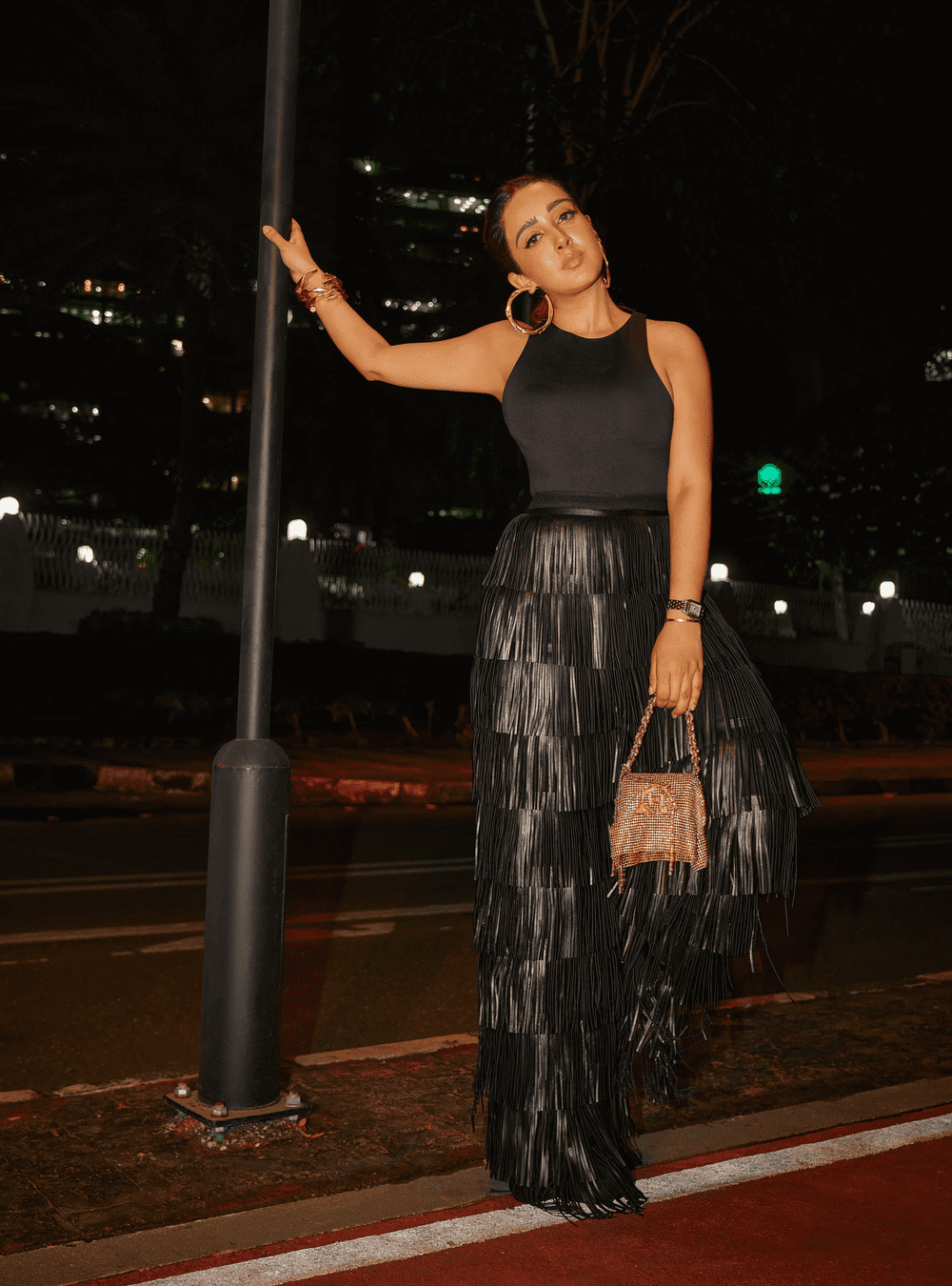 Sanjana Bhatra Wearing Gold Rush Crystal Furbie Handbag