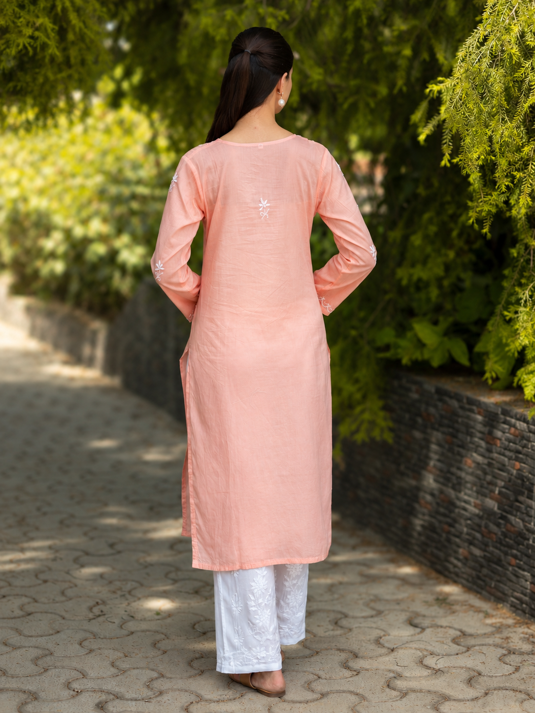 Gharana India Saheba Chikankari Peach Pink Pure Cotton Kurta With Very Fine Embroidery Work