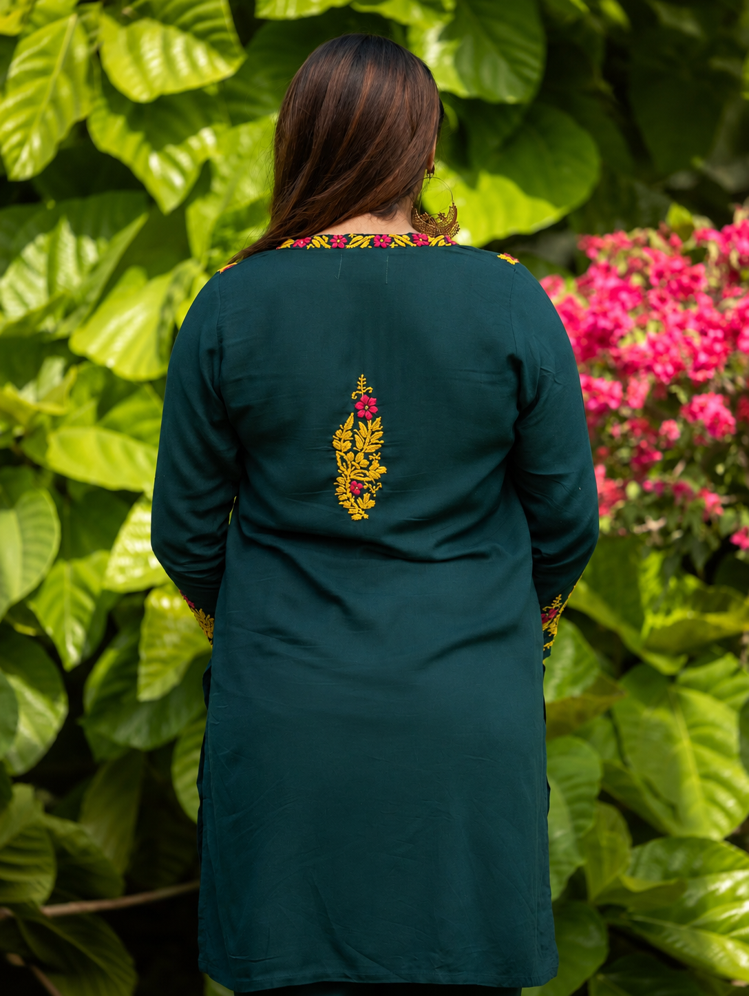 Gharana India Rayon Bottle Green Chikankari Co Ord Set With Coloured Thread