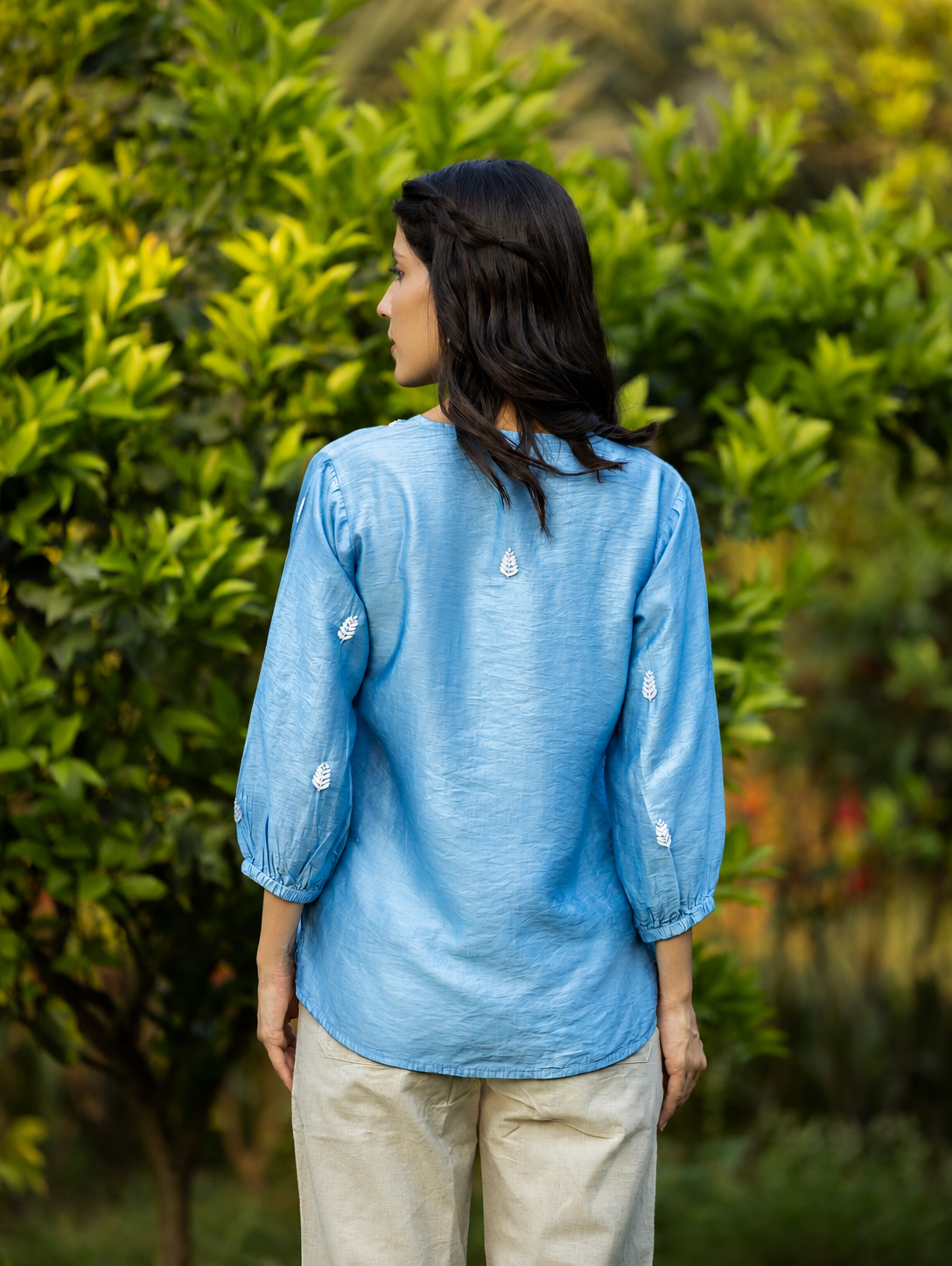 Gharana India Saheba Chikankari Bright Blue Top