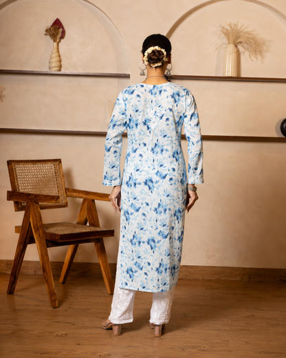 Gharana India Mul Cotton Kurta Floral Printed Blue