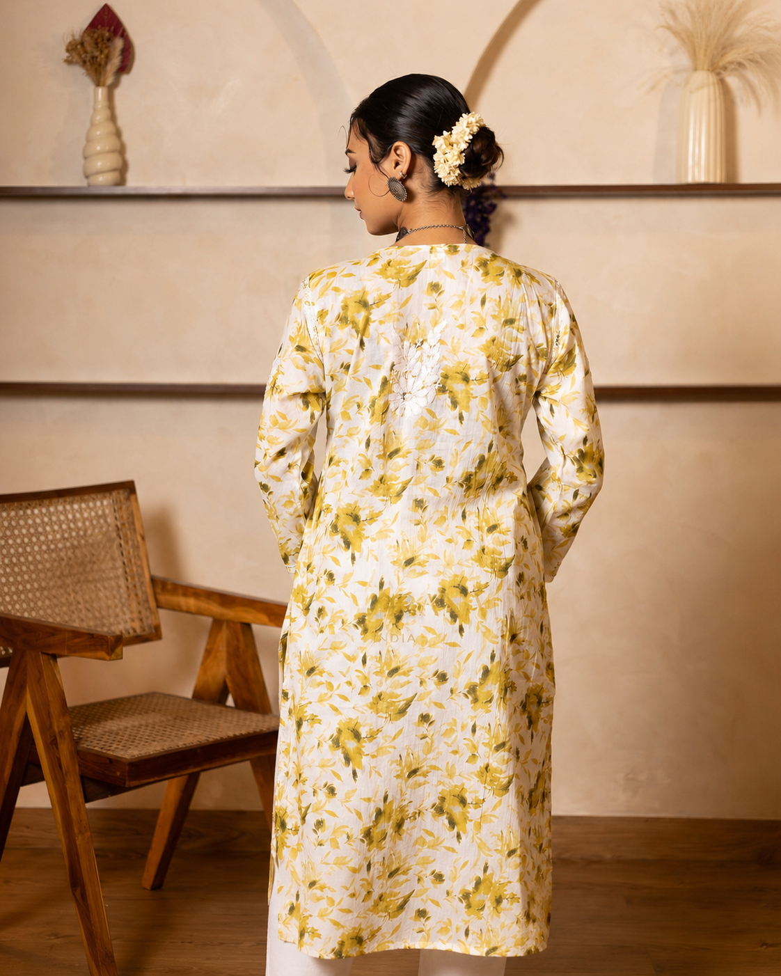Gharana India Mulcotton Printed Green Chikankari Kurta