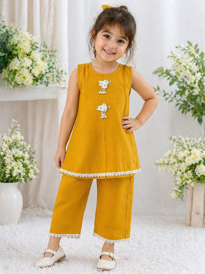 Evanik Yellow Summer Festival Wear Co-Ord Set For Kids