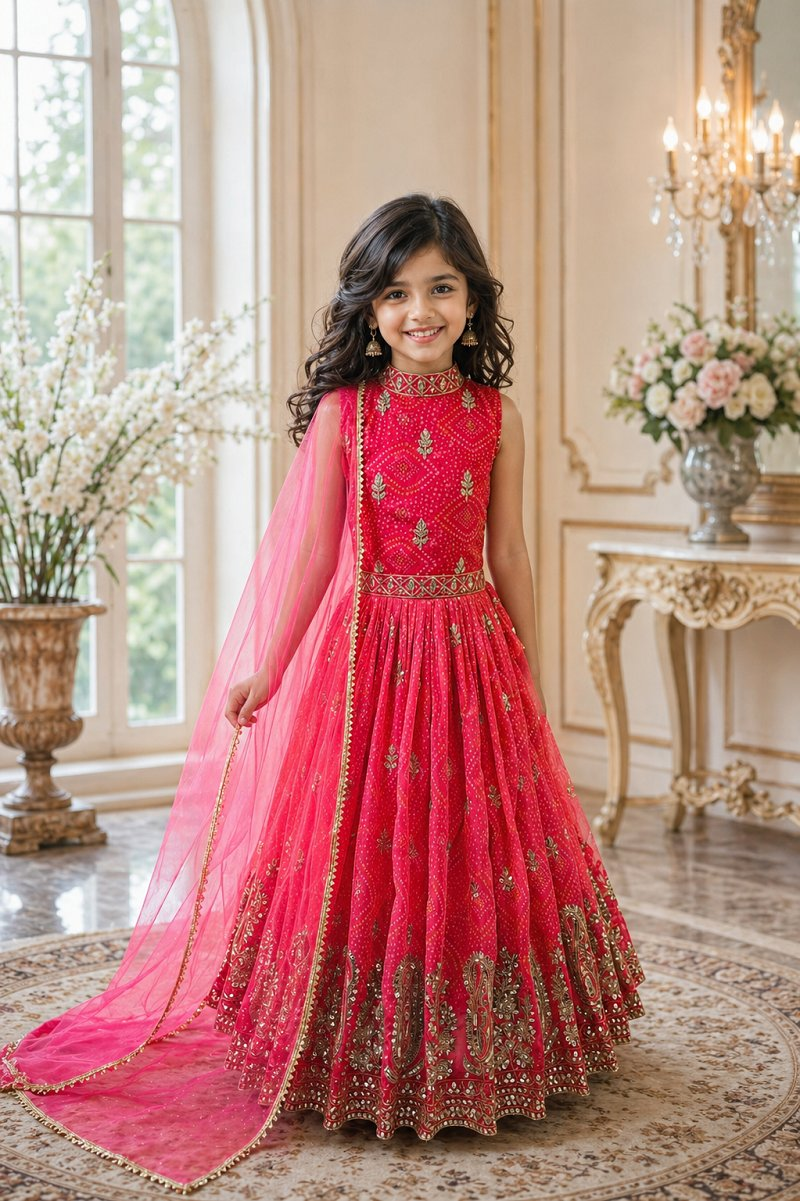 Evanik Pink Heavy Fox Georgette With Embroidered Work Kids Fancy Gown