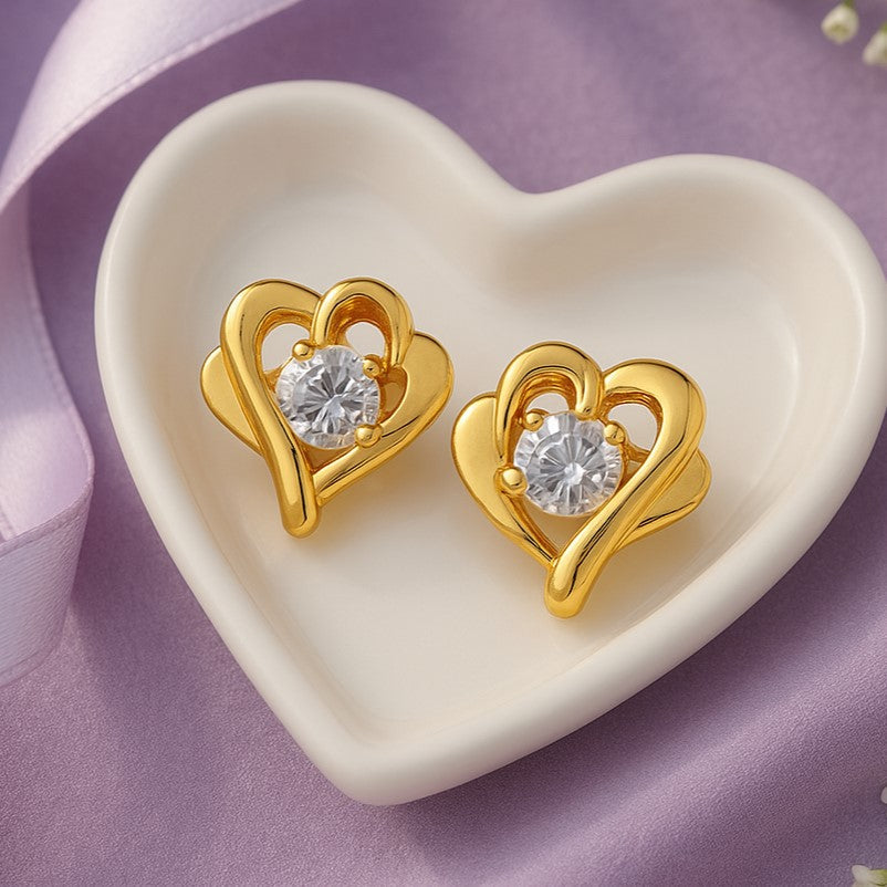 Estele Gold Plated valentine Purity Heart Stud Earrings with Austrian Crystal for Women