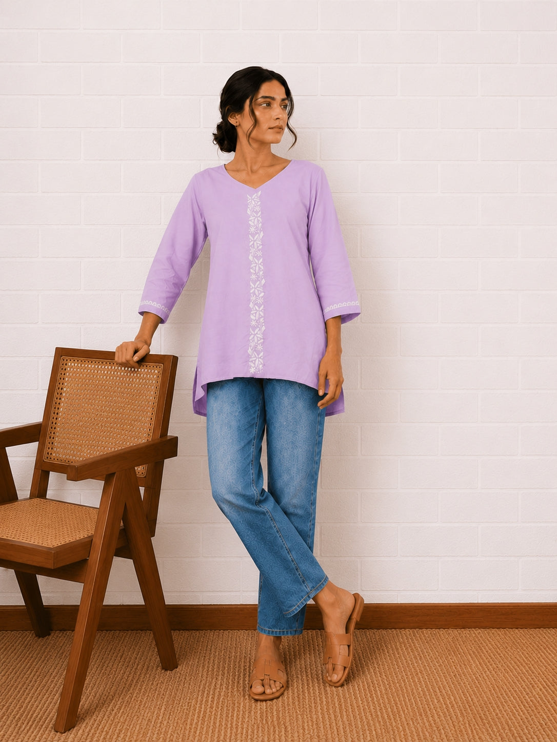 Gharana India Luxury Rayon Lilac Coloured Chikankari Top