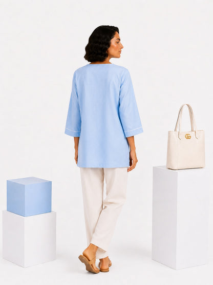 Gharana India Luxury Rayon Powder Blue Coloured Chikankari Top