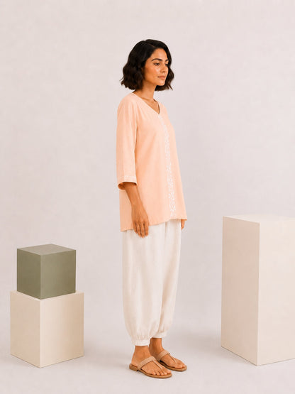 Gharana India Luxury Rayon Peach Coloured Chikankari Top