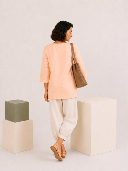 Gharana India Luxury Rayon Peach Coloured Chikankari Top