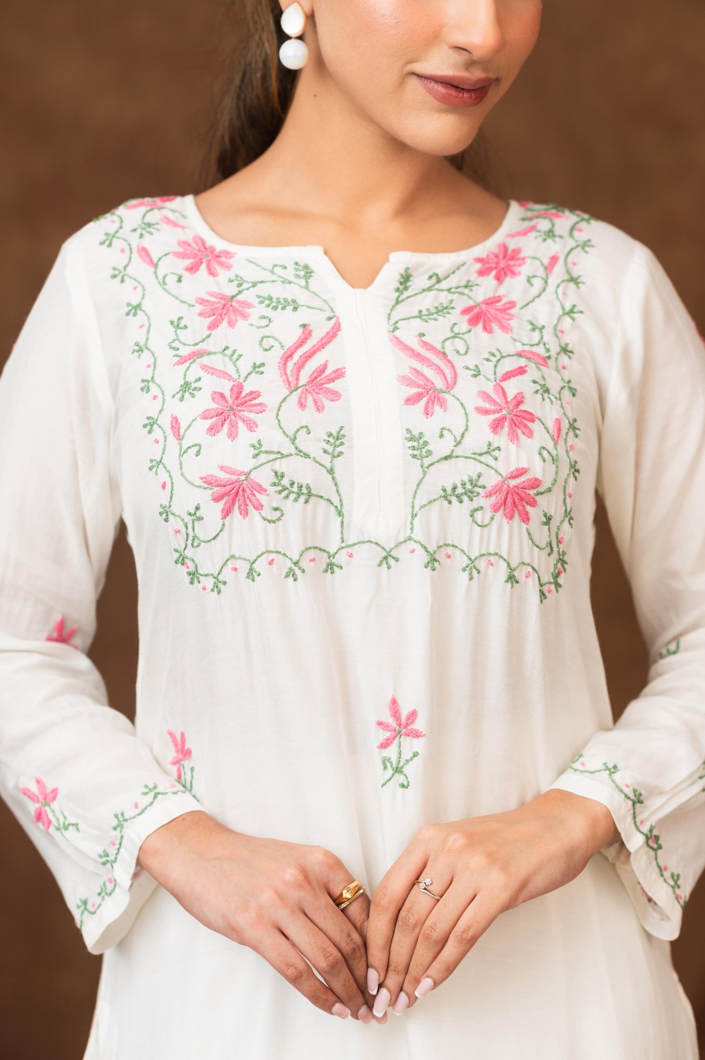 Gharana India Muslin Kurta In Multi Colour Embroidery