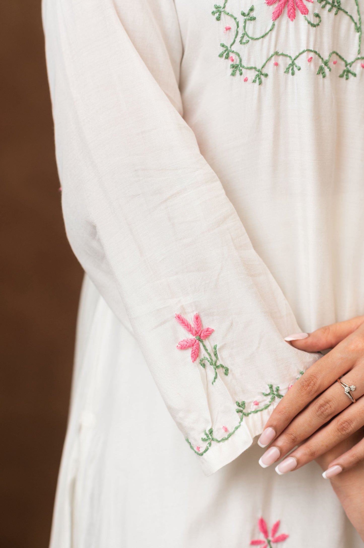 Gharana India Muslin Kurta In Multi Colour Embroidery