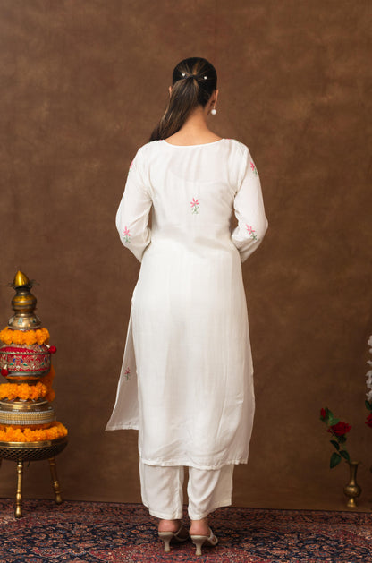 Gharana India Muslin Kurta In Multi Colour Embroidery