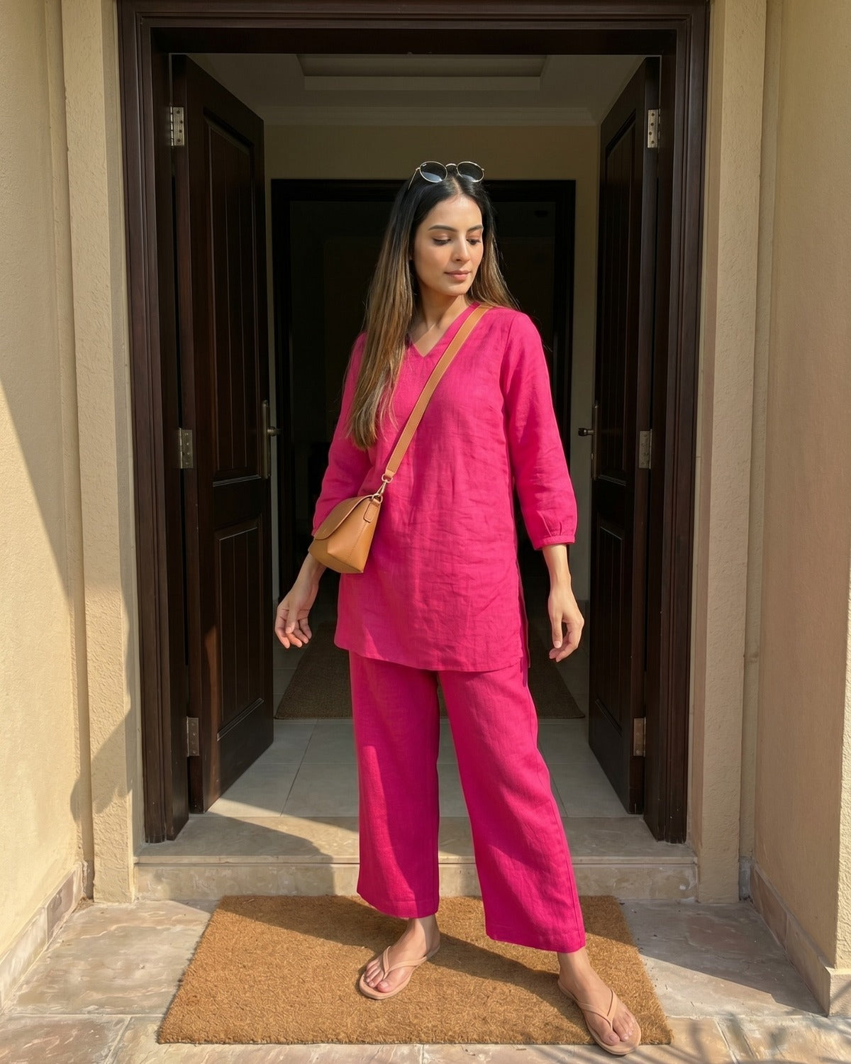 Gharana India Aira Berry Pop Pink Coord Set