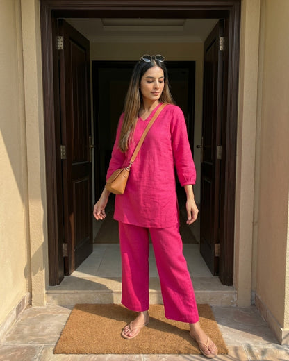 Gharana India Aira Berry Pop Pink Coord Set